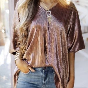 Copper Shine Ribbed Vneck Blouse